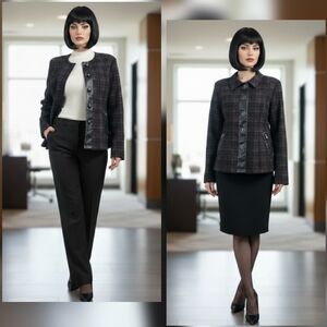 Le Grenier Plaid Button-Down Jacket, Office Siren / Dark Academia Style,size 9